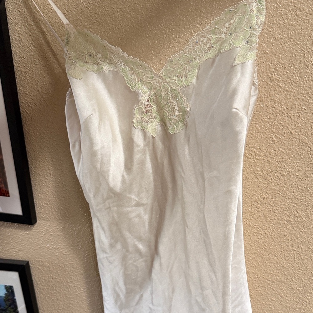 Victoria's Secret White and Light Green Lace Chemise